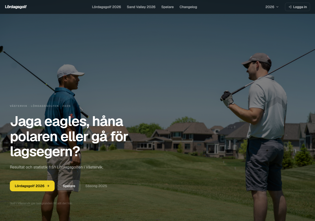 Startsida med hero och genvägar till säsong och spelare