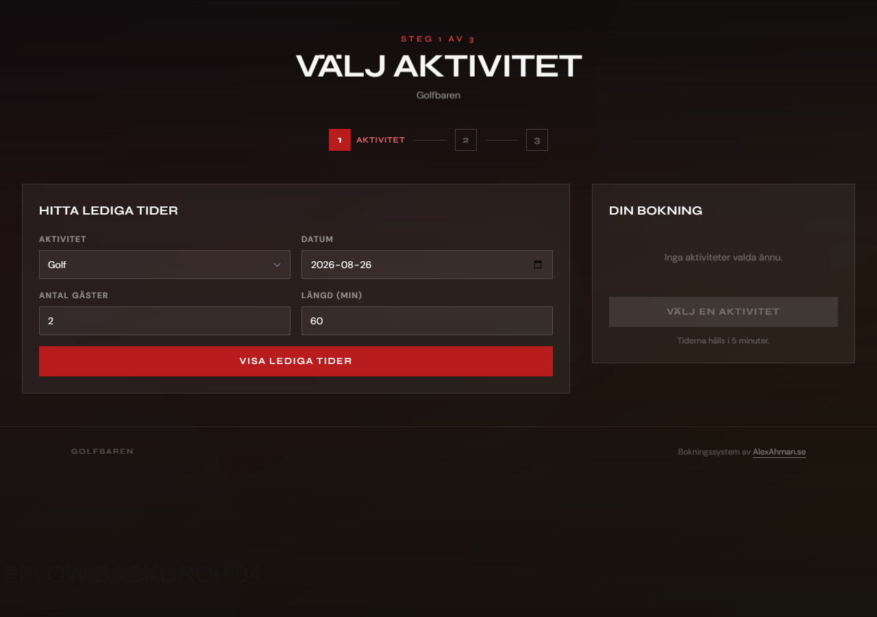 Gästbokningsflöde: välj aktivitet och lediga tider